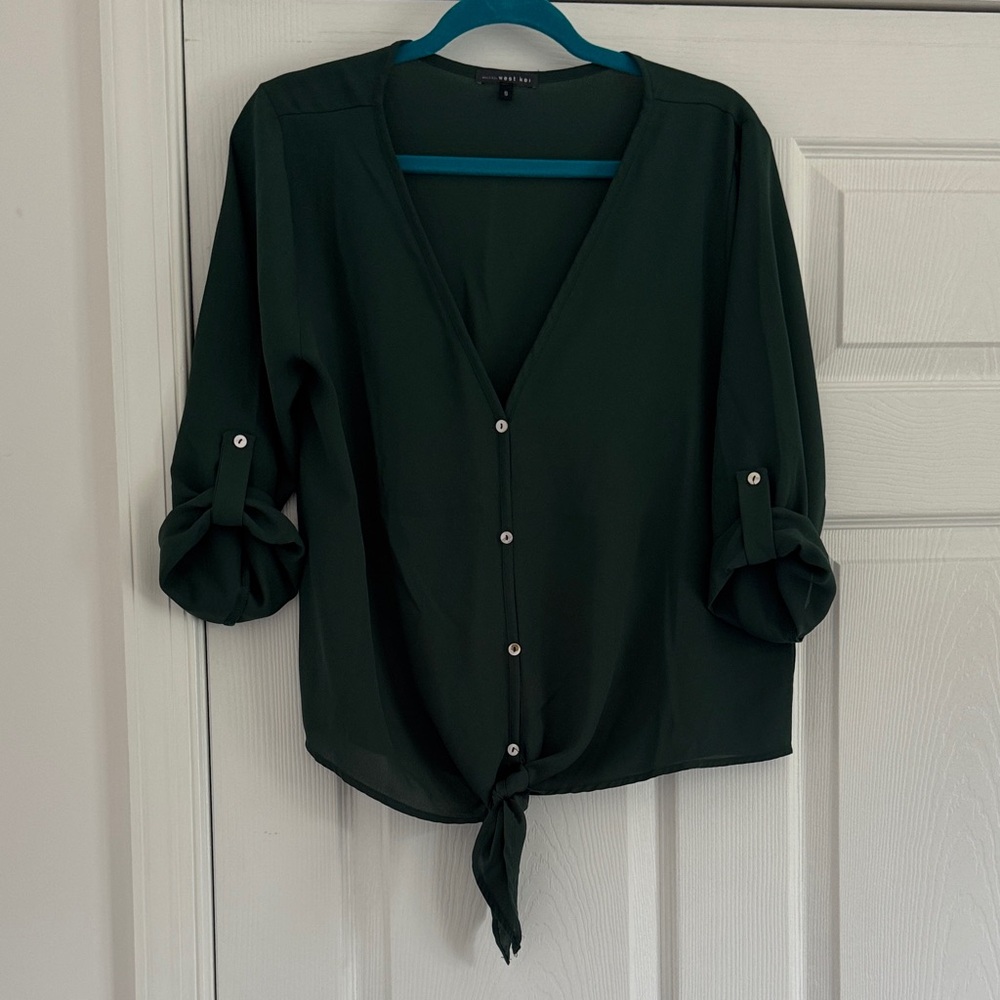 West Kei Deep Green Button-Down Blouse